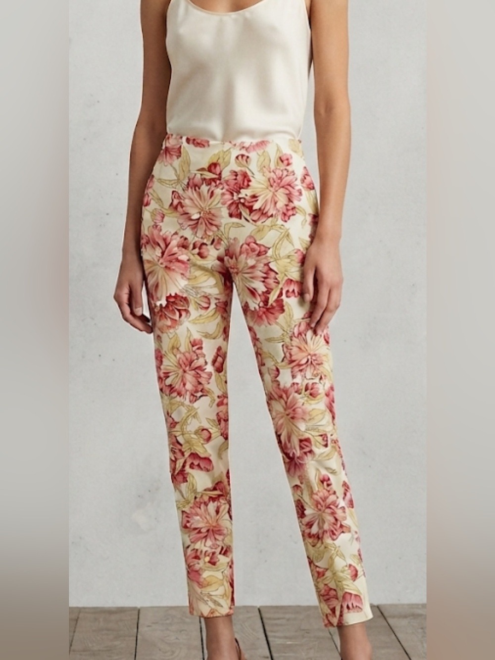 THE LIMITED Floral High-Rise Stretch Pants Cream Pink Women’s 6